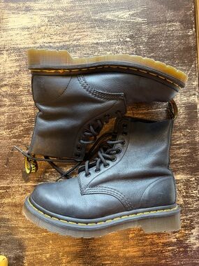 Dr. Martens 1460 Black Leather Boots with Yellow Stitching